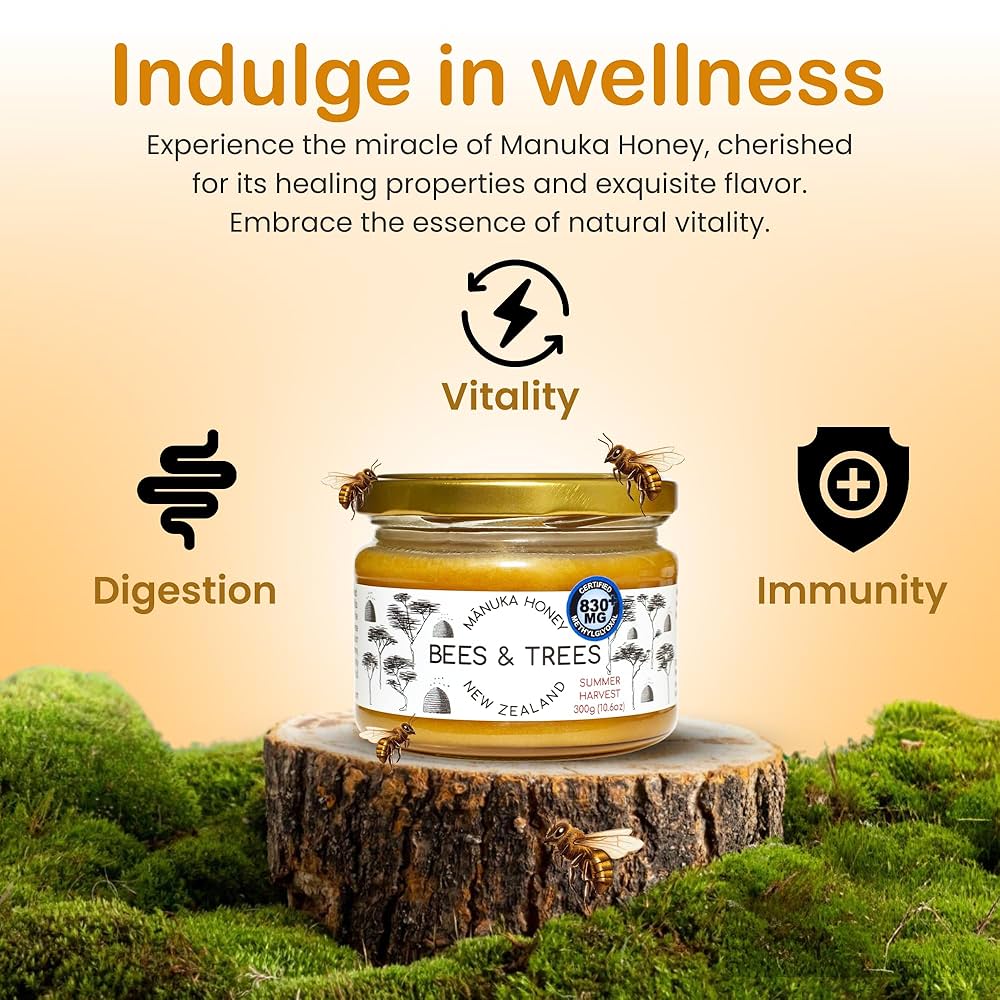 Amazon.com : Bees & Trees Manuka Honey 830+ MGO – Pure New